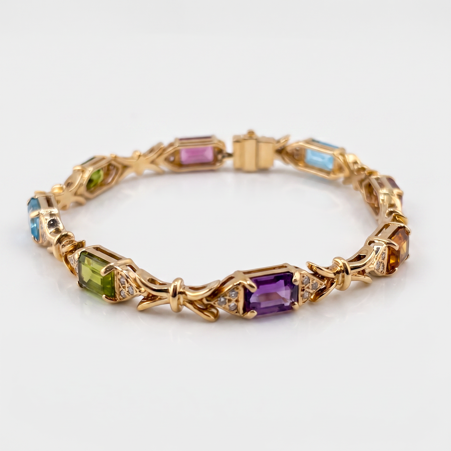 14kt Yellow Gold Diamond & Multicolor Gemstone Bracelet