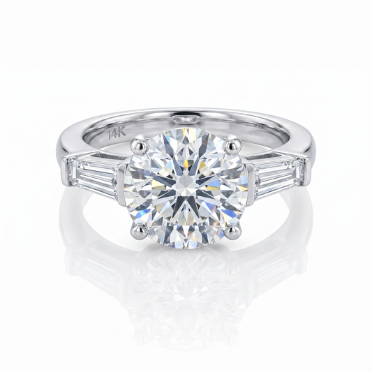 14kt Three Stone Round & Baguette Lab Grown Engagement Ring 3.30ctw