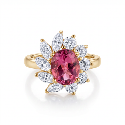 14kt Yellow Gold Pink Topaz & CZ Cocktail Ring