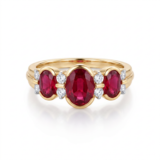 14kt Yellow Gold Ruby & Diamond Ring 1990s - Size 7