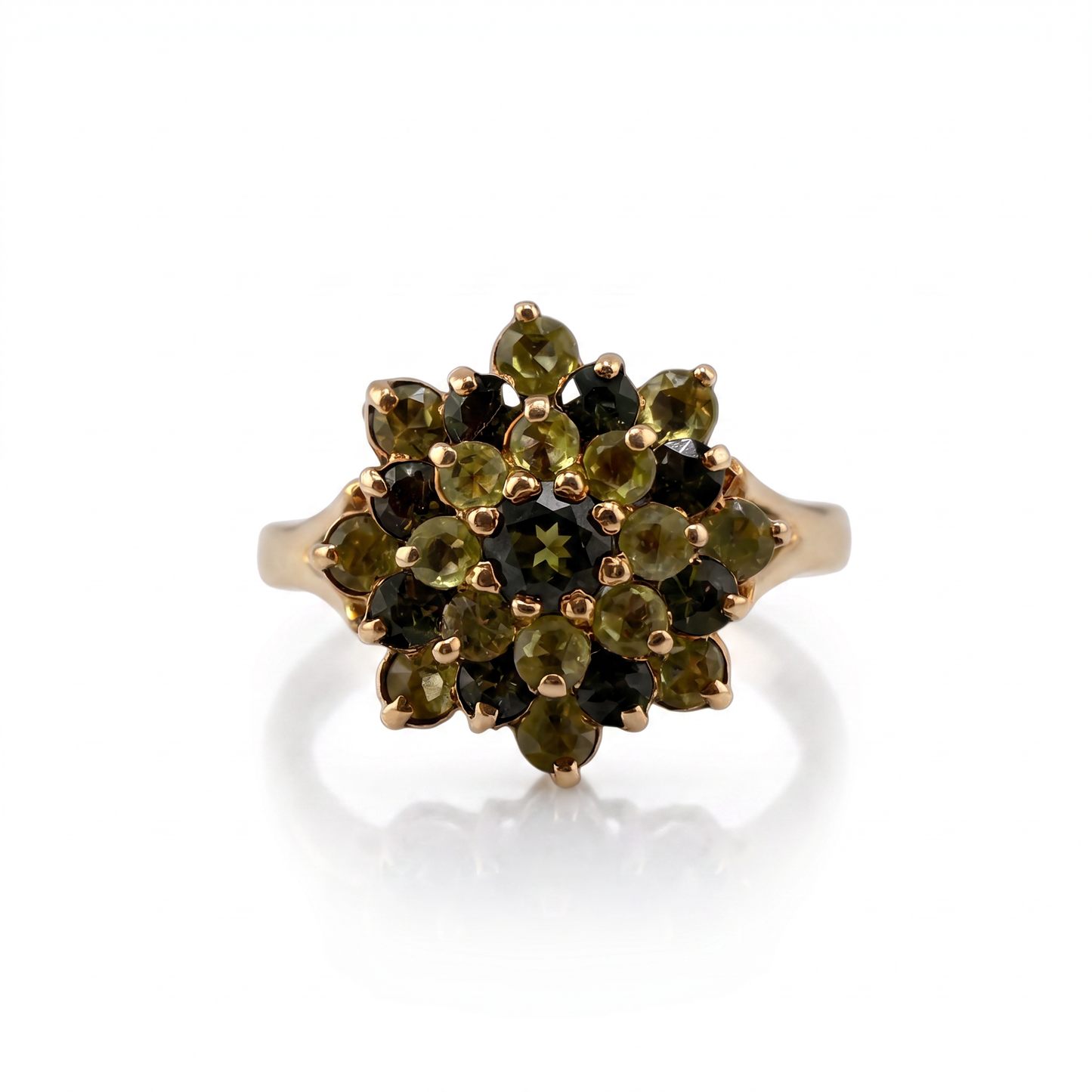 14kt Yellow Gold Peridot & Green Tourmaline Dinner Ring Sz 5.25