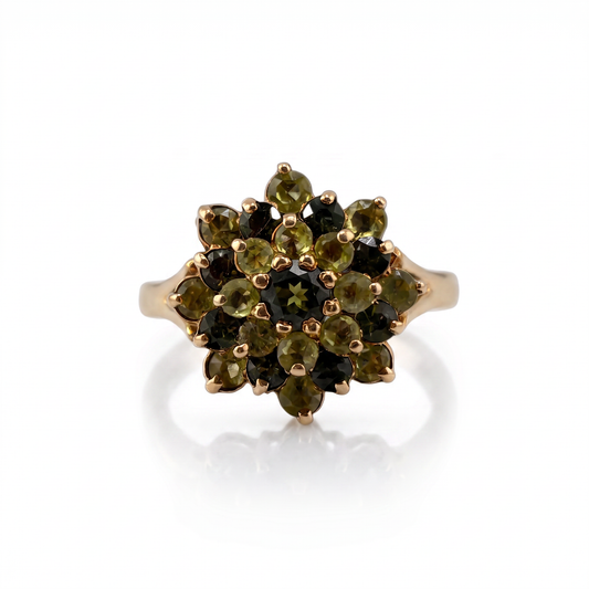 14kt Yellow Gold Peridot & Green Tourmaline Dinner Ring Sz 5.25