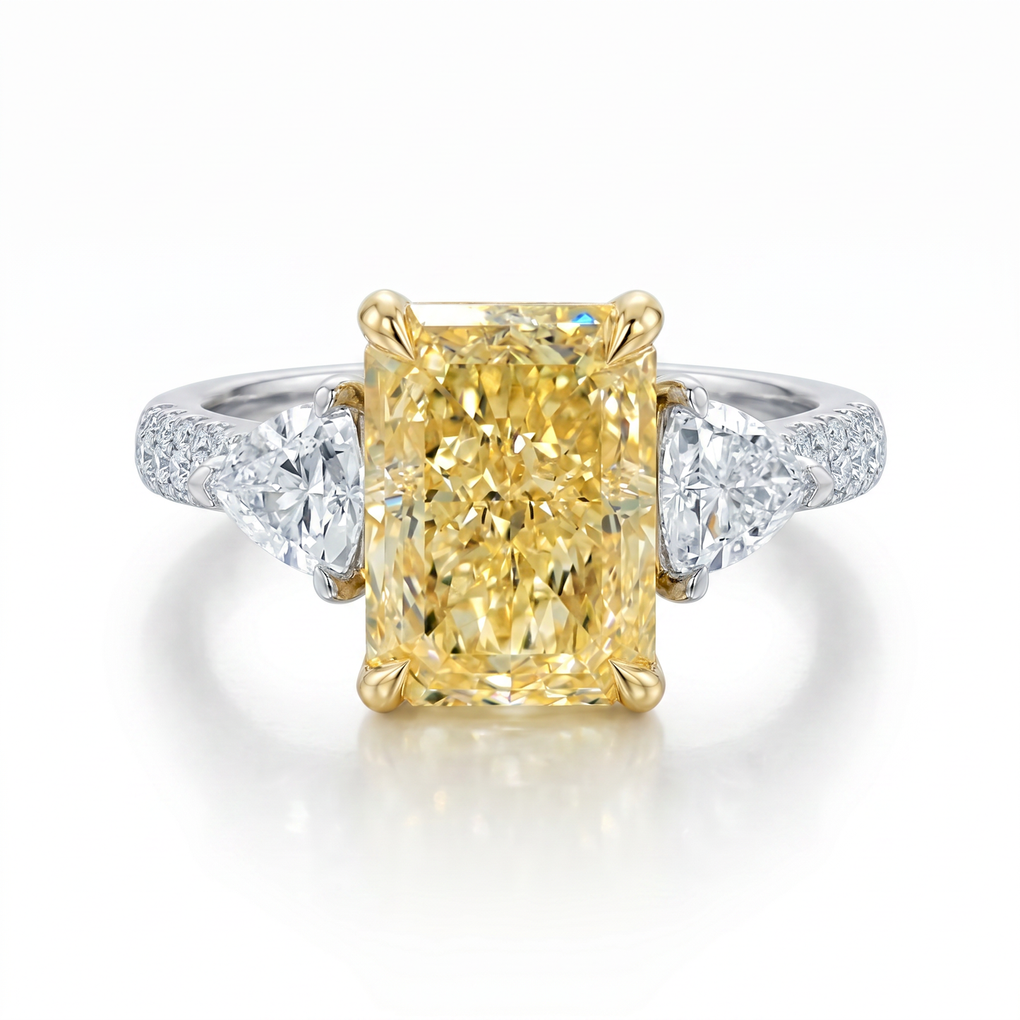 14kt Three Stone Fancy Yellow Radiant & Trillions Lab Grown Engagement Ring