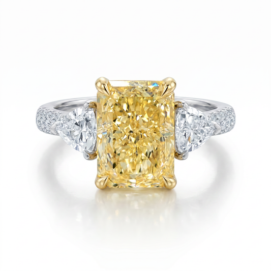 14kt Three Stone Fancy Yellow Radiant & Trillions Lab Grown Engagement Ring