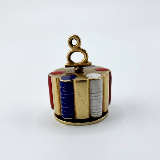 14kt Yellow Gold Poker Chip Caddy Charm 1950s-60s Vintage