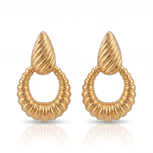 14kt Yellow Gold Corrugated Dangle Earrings 1980s Vintage 3.8g