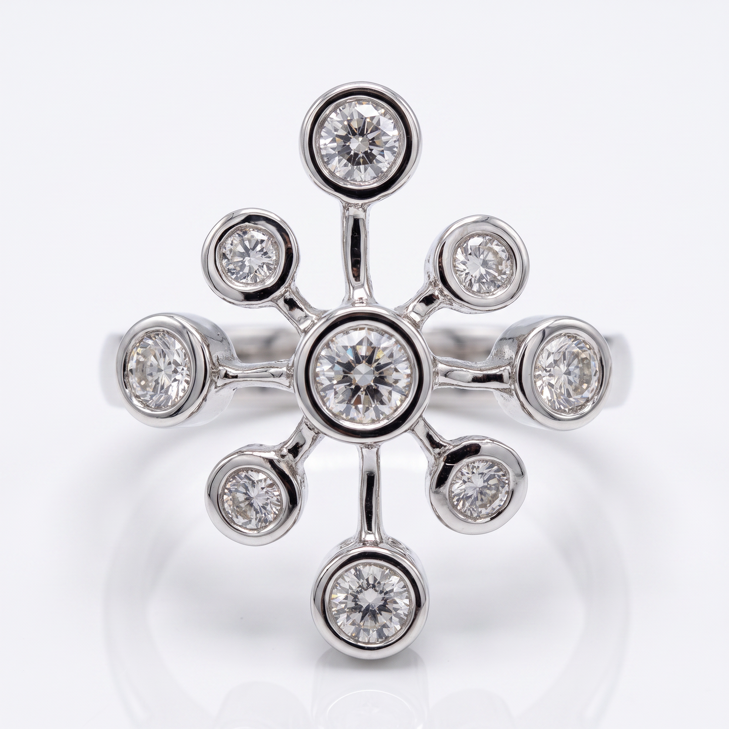 14kt White Gold Bezel Diamond Dinner Ring - Size 5.5