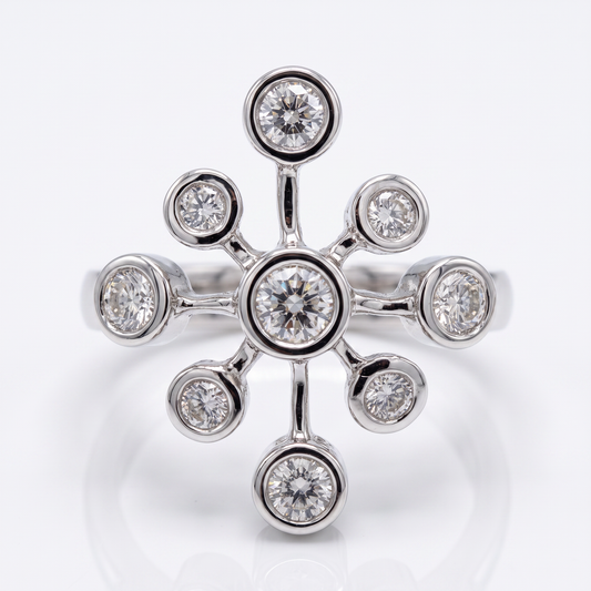 14kt White Gold Bezel Diamond Dinner Ring - Size 5.5