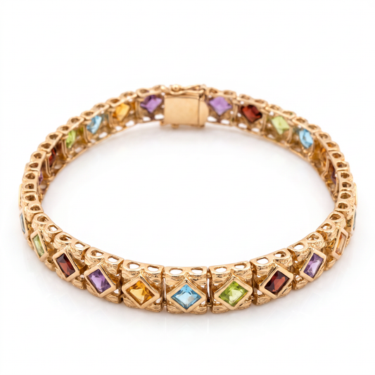 14kt Yellow Gold Multi Gemstone Square Bezel Bracelet