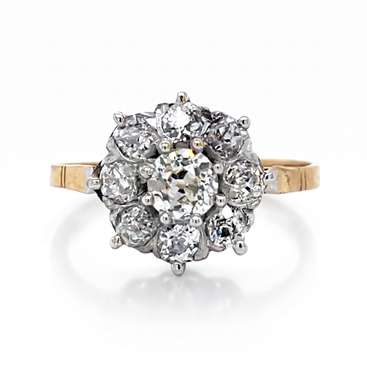 Victorian 18K Two Tone .45ct Diamond Ring 1880s Antique Size 6.5