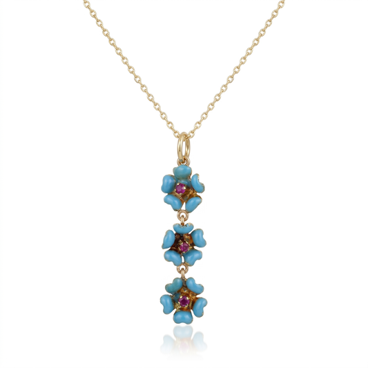 18kt Yellow Gold Ruby & Enamel Art Deco Pendant - 1920s Vintage