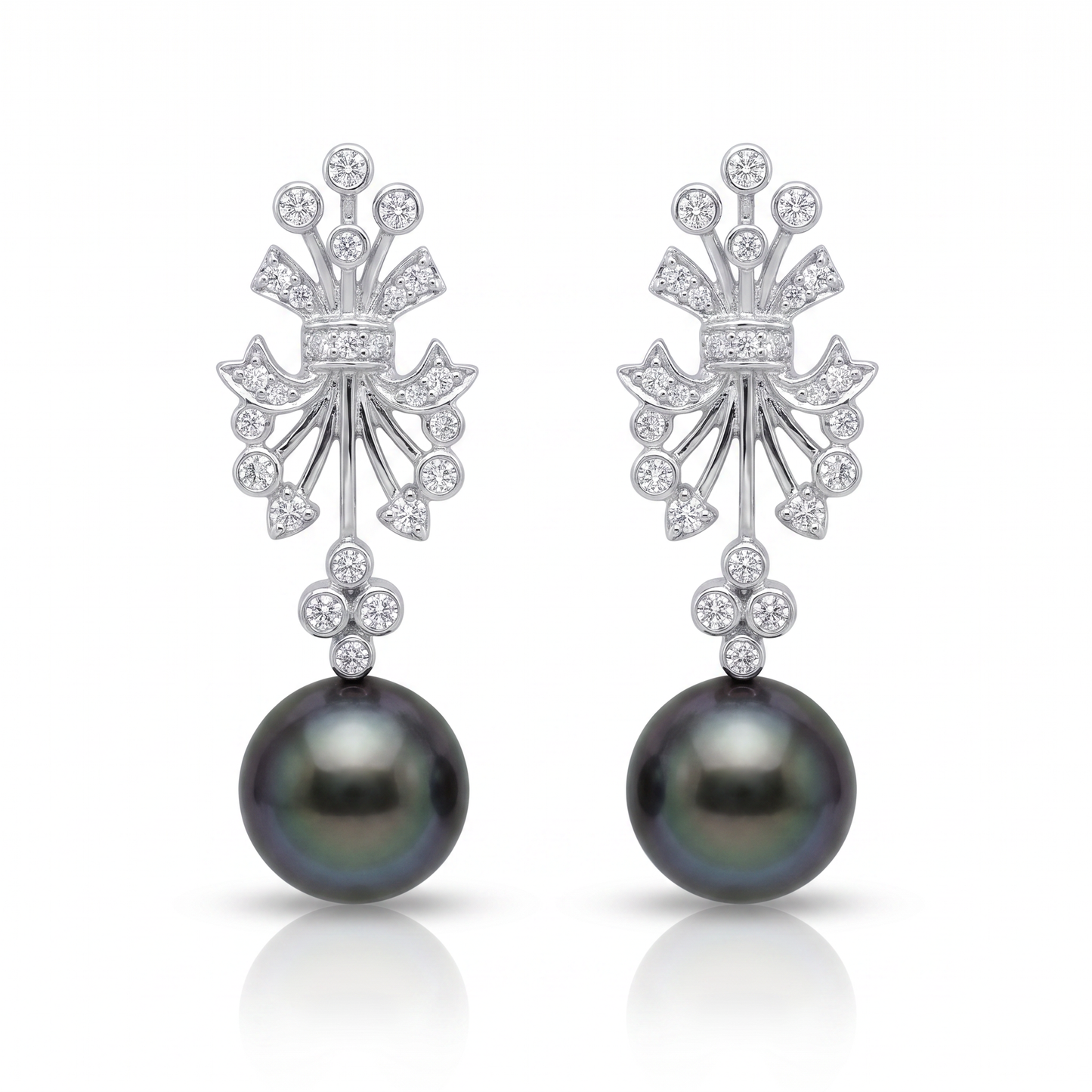 14kt White Gold Dyed Akoya Pearl & Diamond Drop Earrings