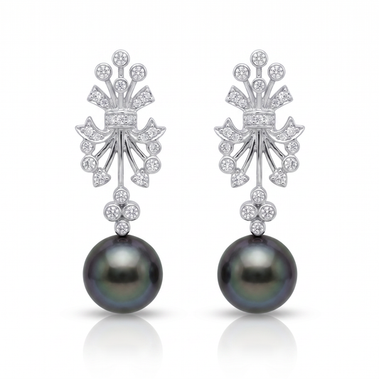 14kt White Gold Dyed Akoya Pearl & Diamond Drop Earrings