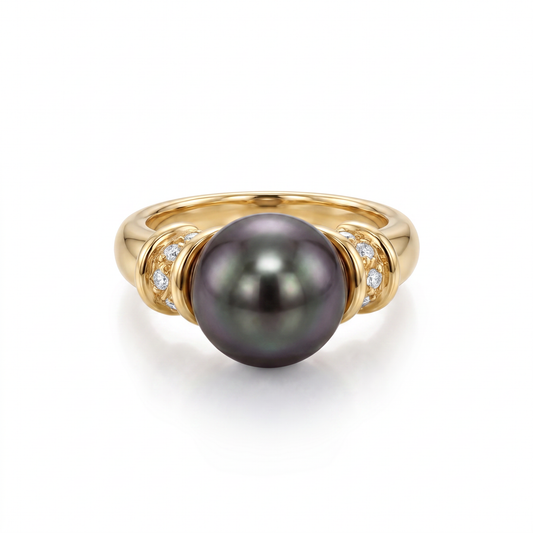 18kt Yellow Gold Tahitian Pearl & Diamond Ring