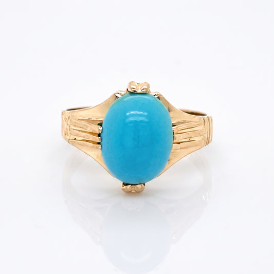 18kt Yellow Gold 1.50ct Turquoise Ring 1910s Size 7.25