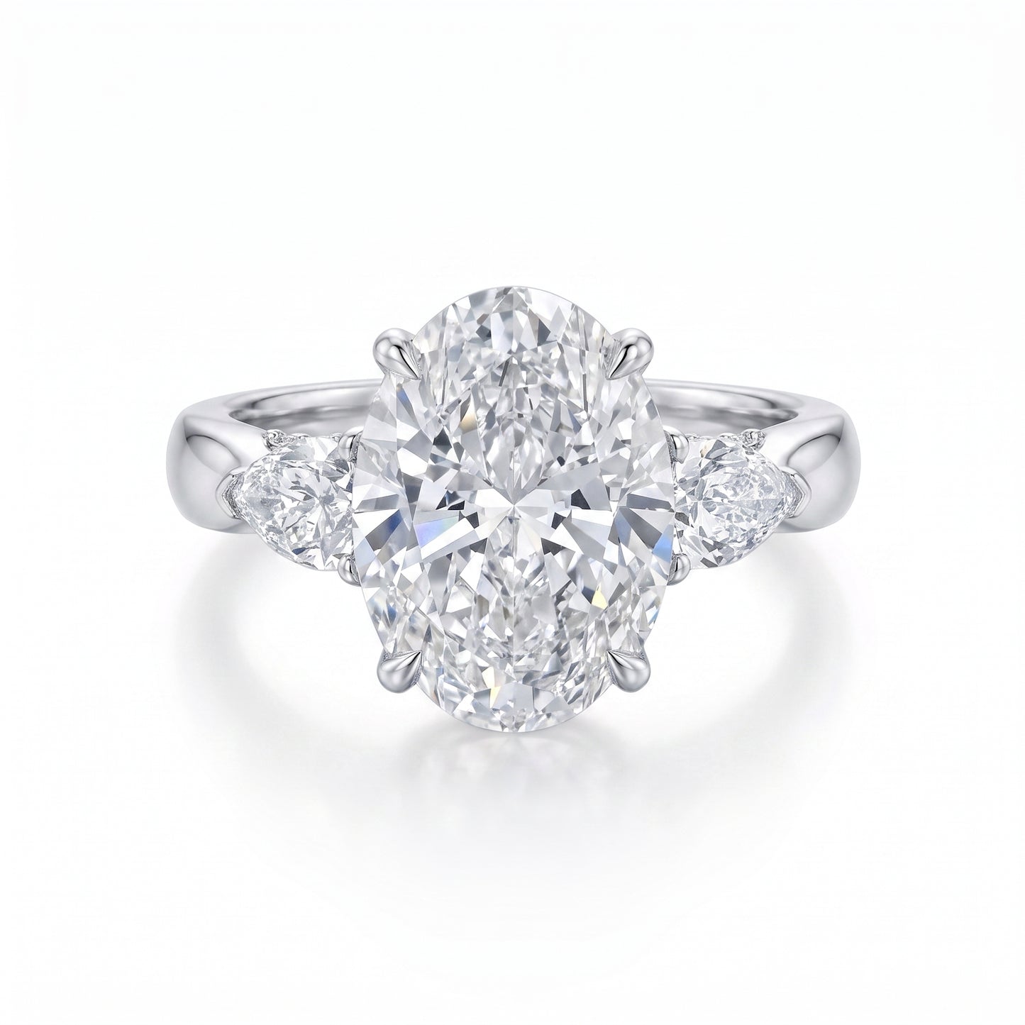 14kt Three Stone Oval & Pear Lab Grown Engagement Ring 3.60ctw