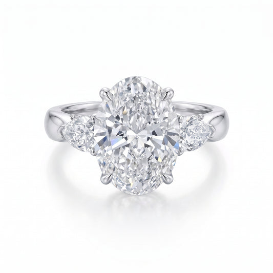 14kt Three Stone Oval & Pear Lab Grown Engagement Ring 3.60ctw