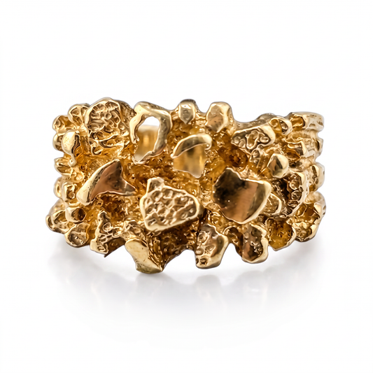 10kt Yellow Gold Men's Nugget Ring 1980s Size 9