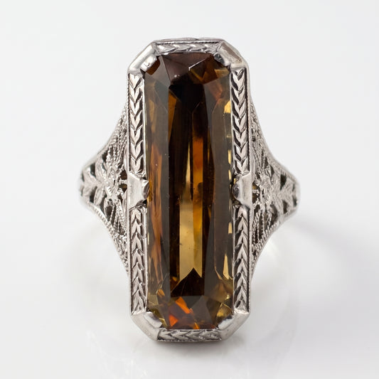 14kt White Gold Citrine Filigree Ring 1930s Vintage