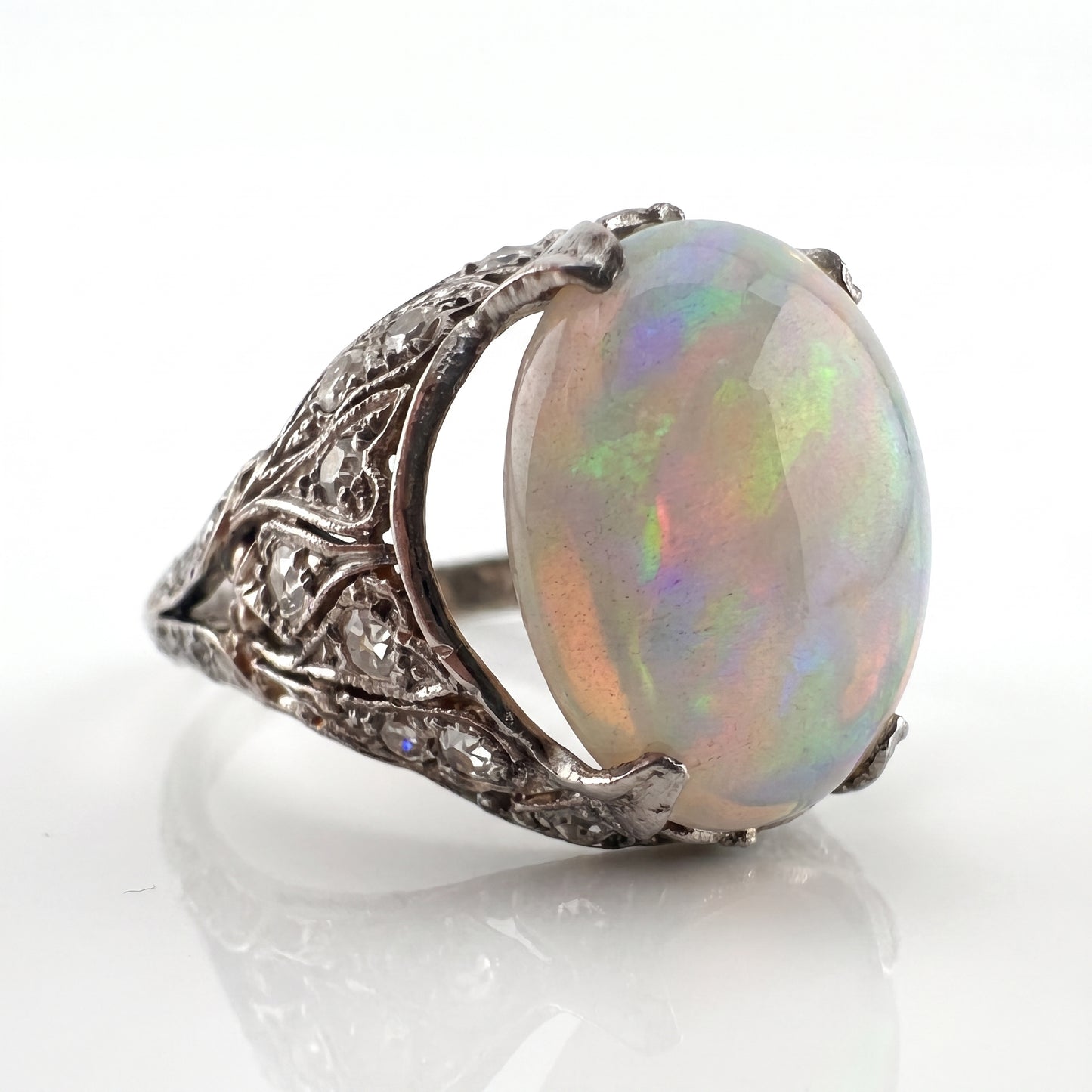 Platinum & Opal Antique Filigree Ring