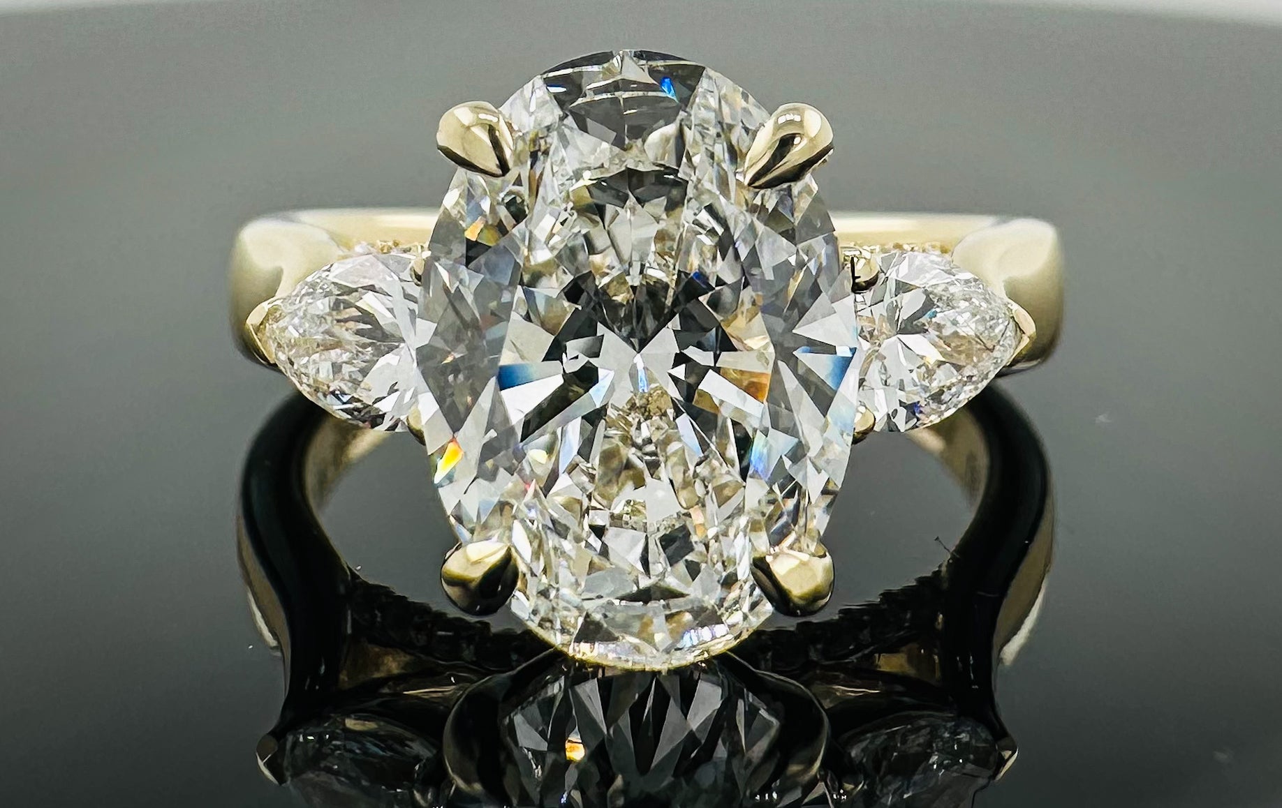 14kt Three Stone Oval & Pear Lab Grown Engagement Ring 3.60ctw image 2