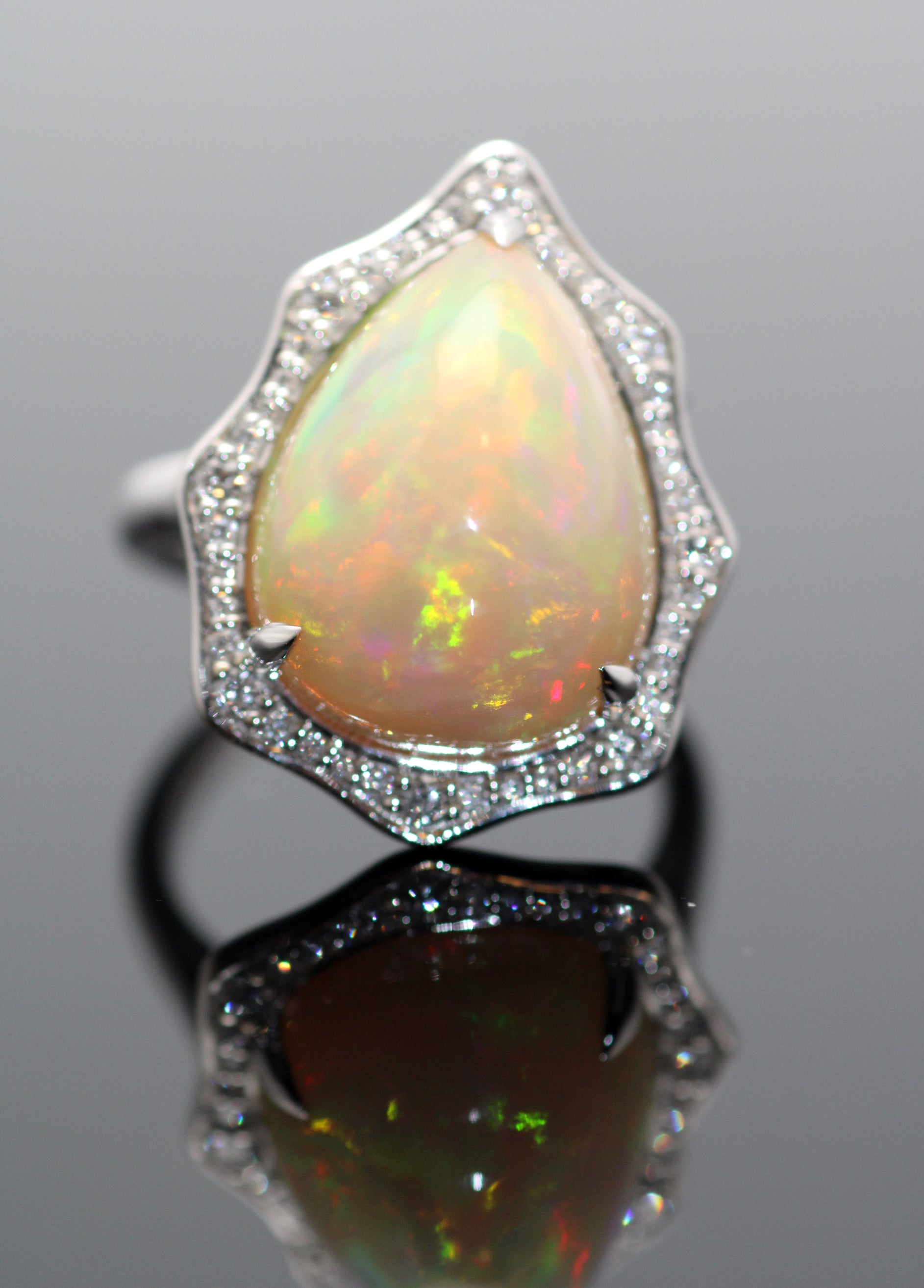 14kt White Gold 11.98ct Ethiopian Opal .44ctw Diamond Cocktail Ring image 2