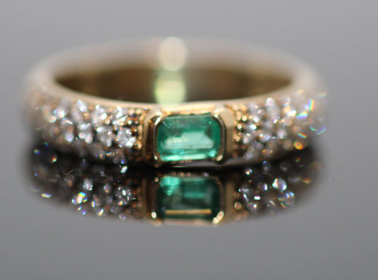 14kt Yellow Gold Half Bezel Emerald/Pave Diamond Ring image 0