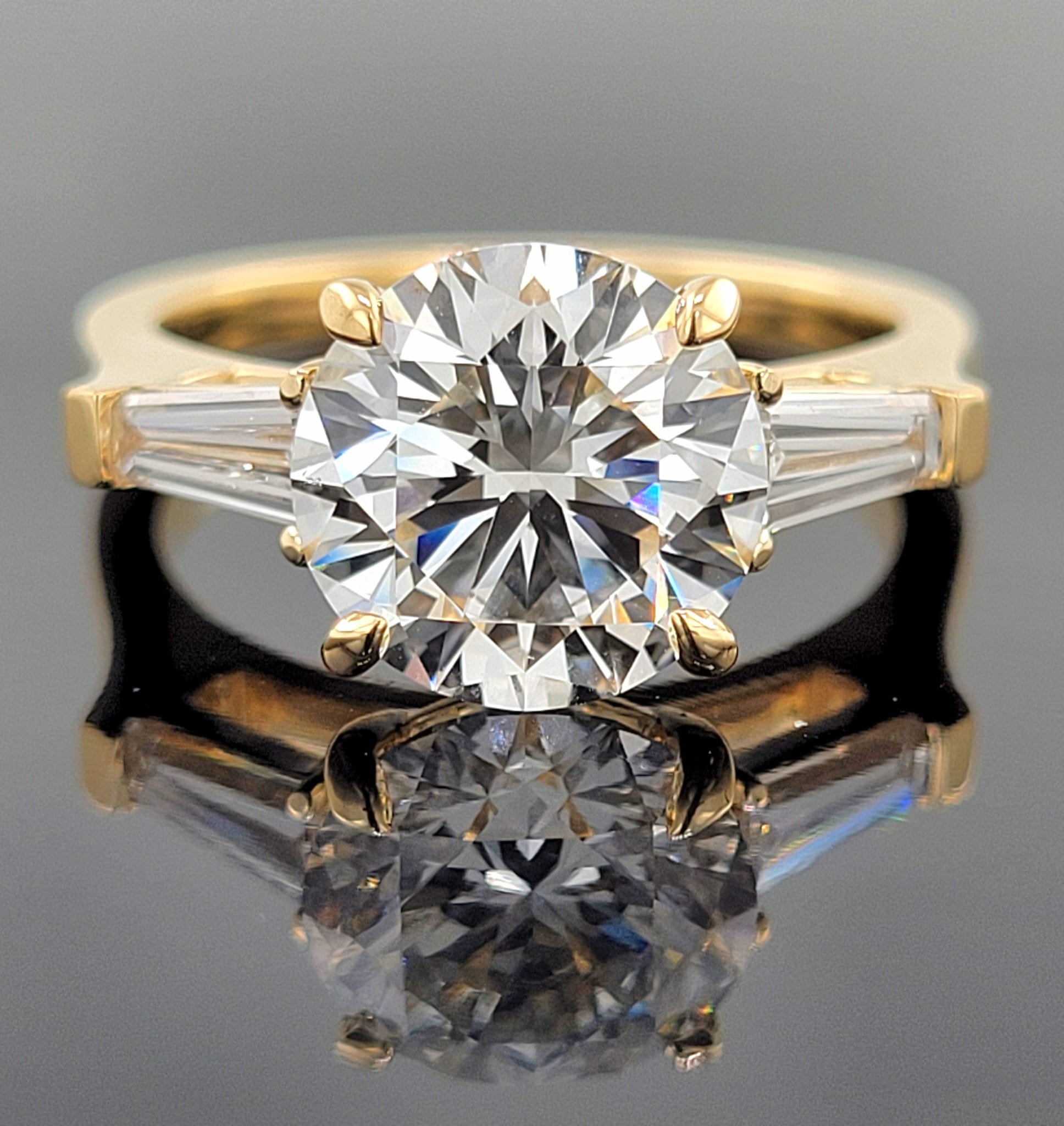 14kt Three Stone Round & Baguette Lab Grown Engagement Ring 3.30ctw image 3