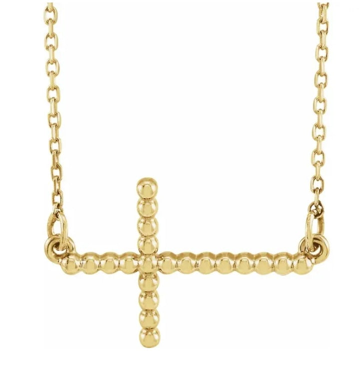 Beaded Cross Necklace 14kt