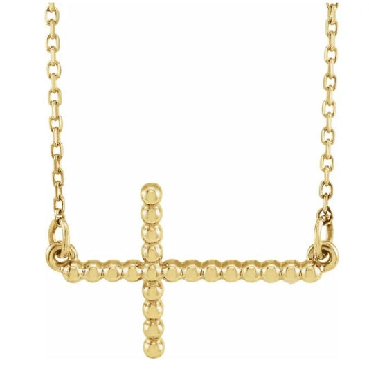 Beaded Cross Necklace 14kt