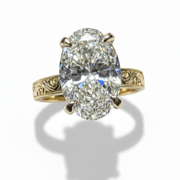 3ct Oval Cut Lab Grown Engraved Shank Engagement Ring