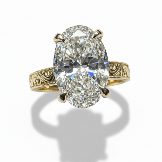 3ct Oval Cut Lab Grown Engraved Shank Engagement Ring