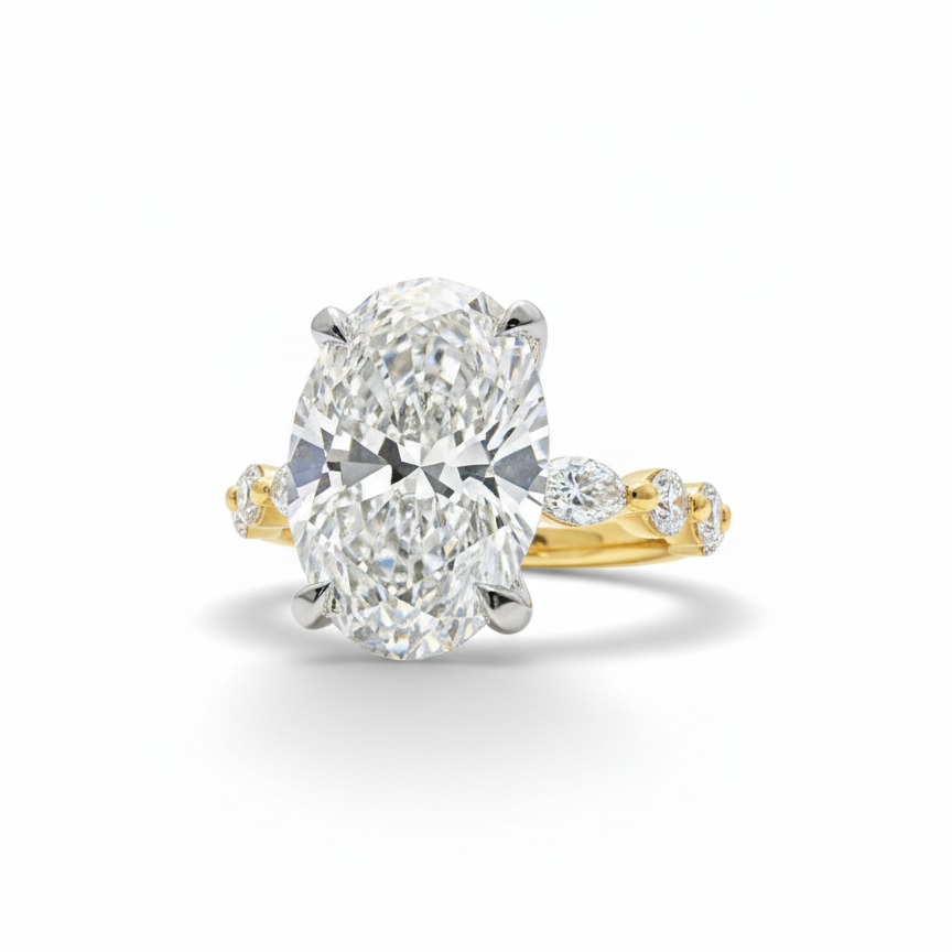 4.5ct Oval Cut Lab Diamond Round & Marquis Accent Engagement Ring