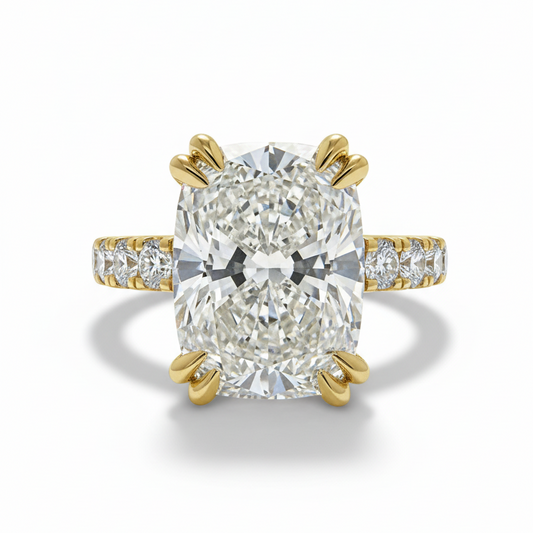 2.5ct Elongated Cushion Lab Diamond Pavé Shank Engagement Ring