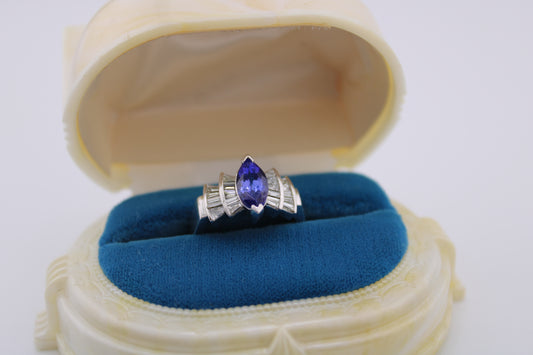 18kt White Gold Tanzanite & Diamond Dinner Ring