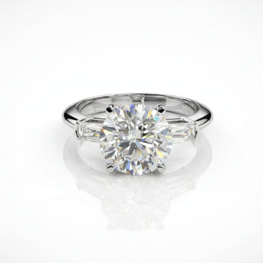 2ct lab grown round diamond engagement rings with tapered baguettes