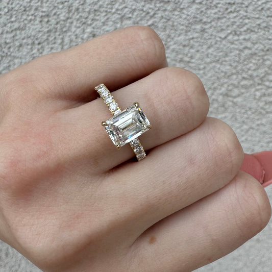 2ct Lab Grown Emerald Cut Diamond Pavé Shank Engagement Ring