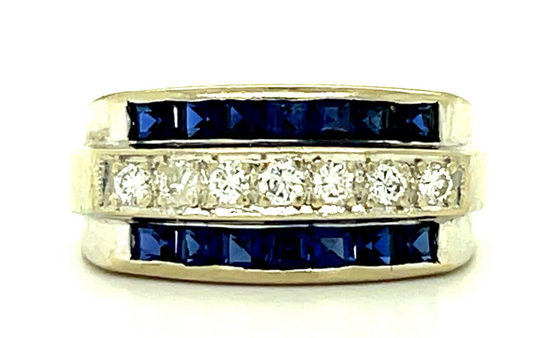 14kt White Gold Sapphire & Diamond Estate Ring Size 6.25