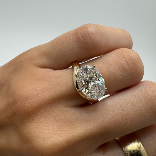 4ct Oval Cut Lab Grown Diamond East to West Set Engagement Ring