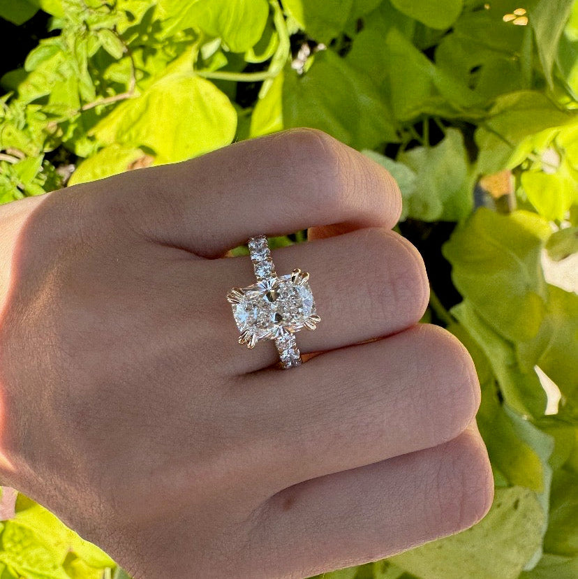 2.5ct Elongated Cushion Lab Diamond Pavé Shank Engagement Ring