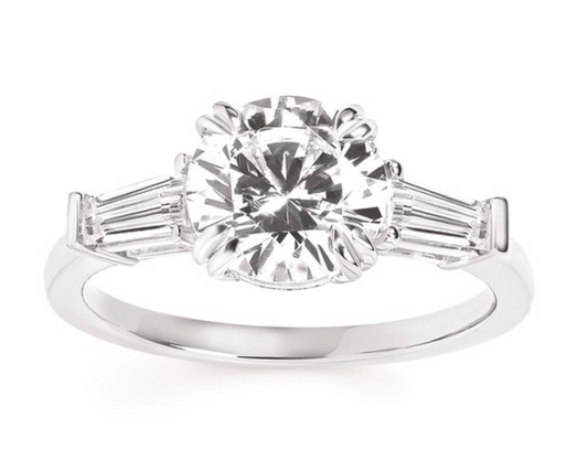 2ct lab grown round diamond engagement rings with tapered baguettes