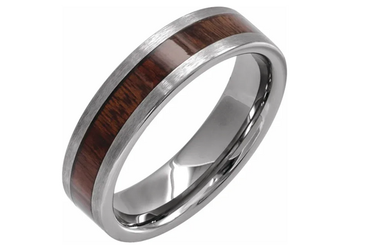 Tungsten Texas Ebony Wood Inlay 6 mm Comfort-Fit Flat Band