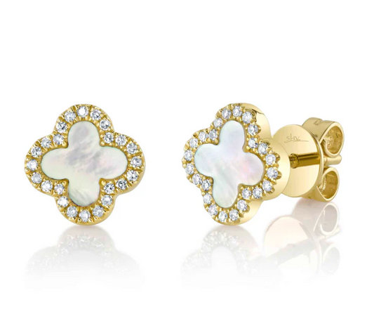 Mother Of Pearl and Diamond Clover Studs