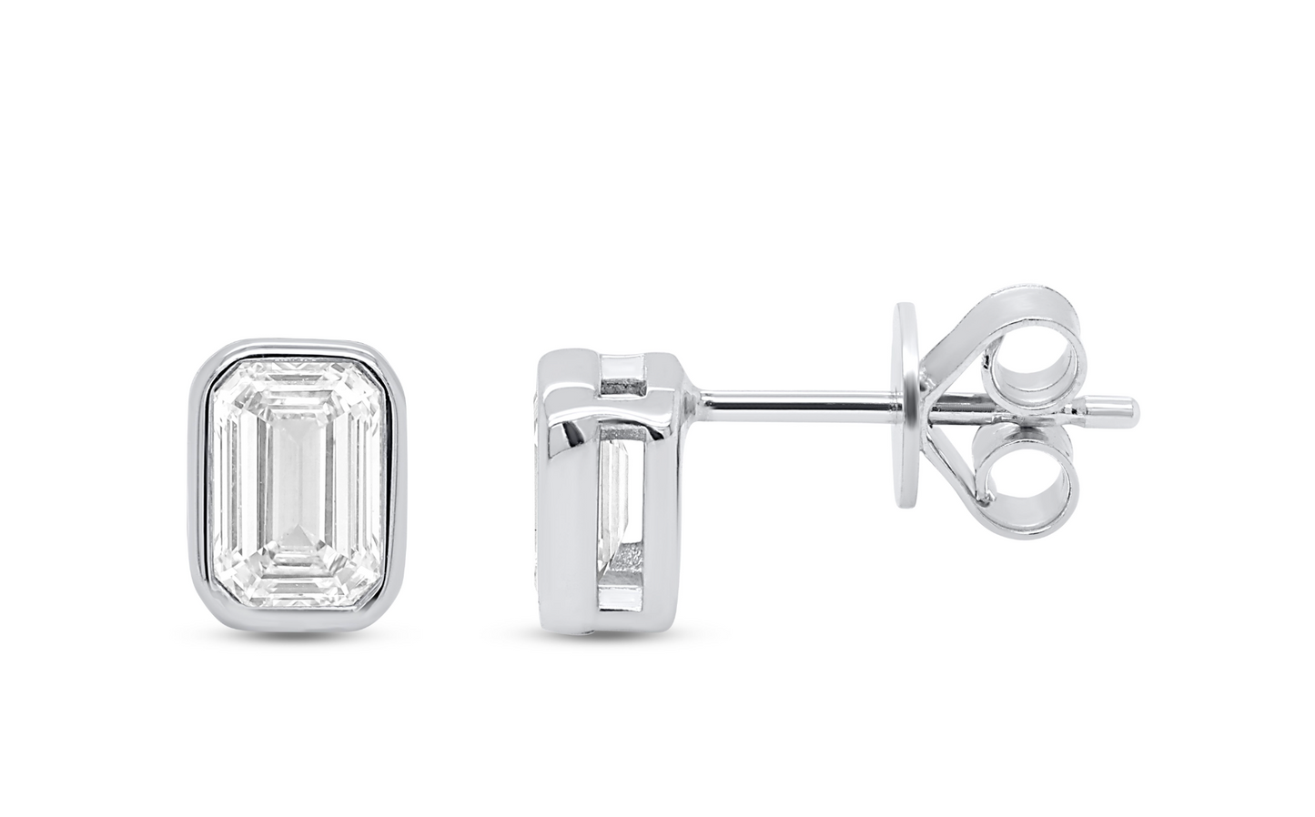 Emerald Cut Lab Grown Bezel Studs