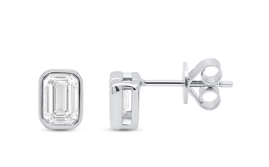 Emerald Cut Lab Grown Bezel Studs