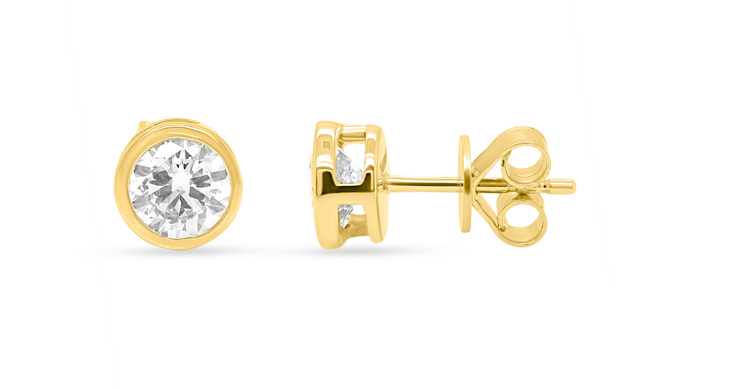 Round Cut Lab Grown Bezel Studs