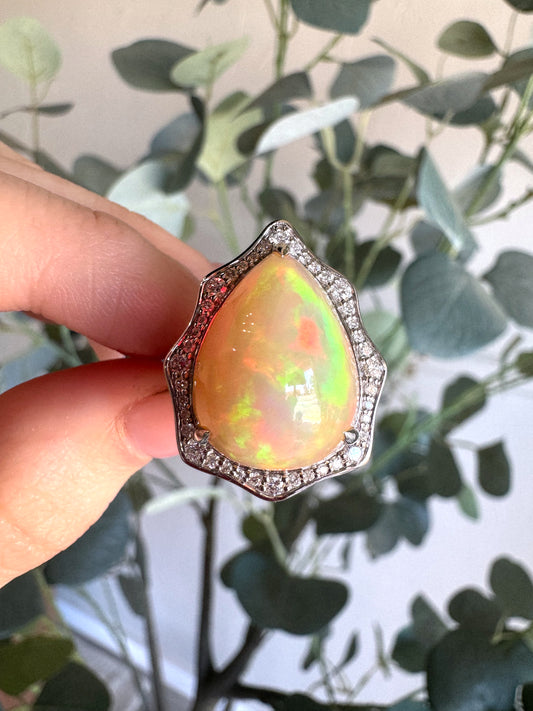 14kt White Gold 11.98ct Ethiopian Opal .44ctw Diamond Cocktail Ring image 0