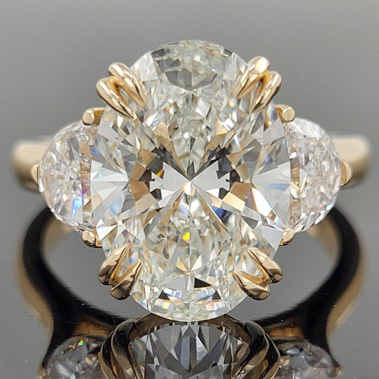 14kt Three Stone Oval & Half Moons Lab Grown Engagement Ring 6.25ctw image 0