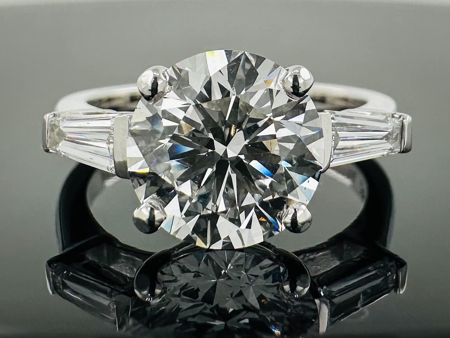 14kt Three Stone Round & Baguette Lab Grown Engagement Ring 3.30ctw image 0