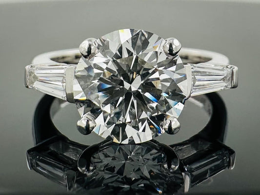 14kt Three Stone Round & Baguette Lab Grown Engagement Ring 3.30ctw image 0